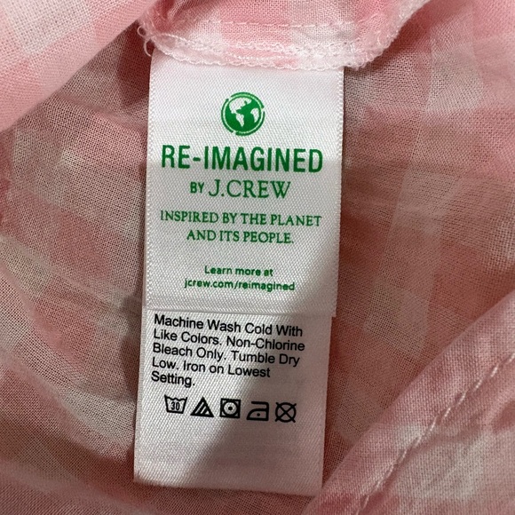 CREW Pink Gingham Ruffle Popover Blouse Cotton Shirt NWT Size 0 - Picture 5 of 7